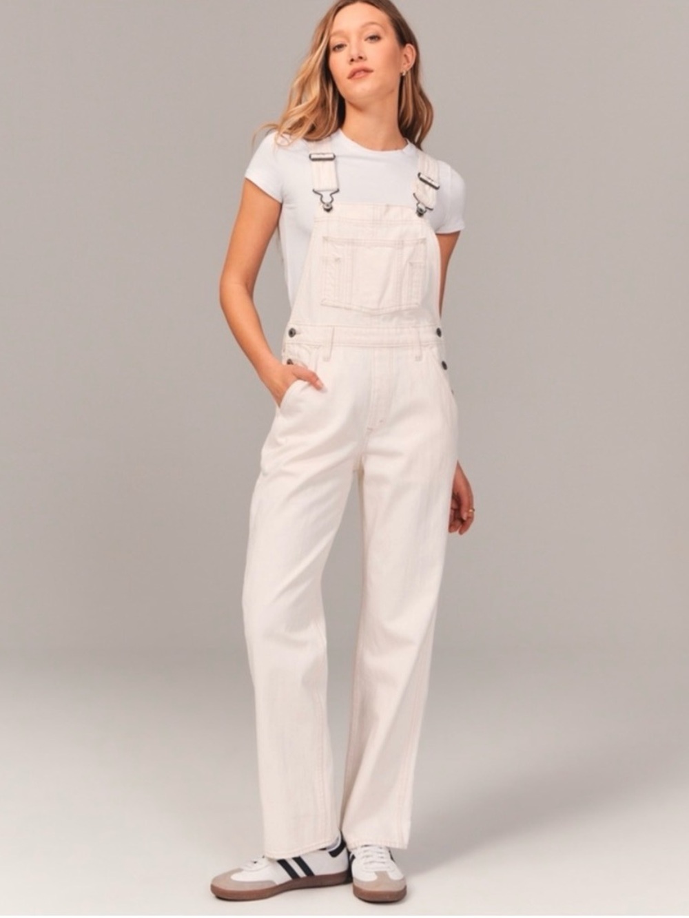 Abercrombie + Fitch Women’s Cream Wide-Leg Overalls